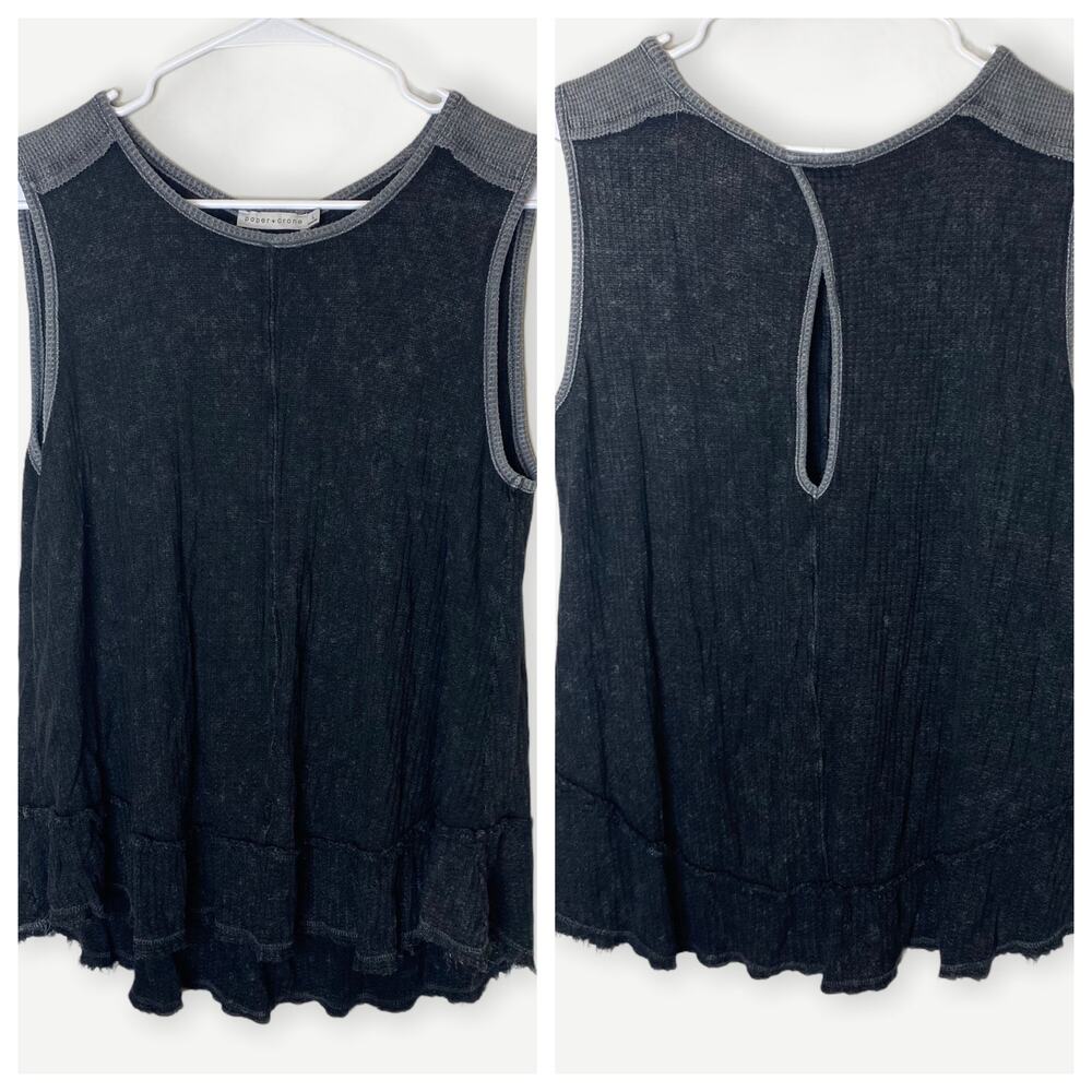 Paper Crane black/gray boho flowy tank